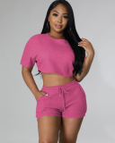 Hot Sale Solid Color Short Sleeve Fashion Casual Short Sets Two Pieces Outfit S-2XL