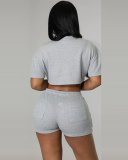 Hot Sale Solid Color Short Sleeve Fashion Casual Short Sets Two Pieces Outfit S-2XL