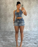 Summer Women Wholesale Jean Two Piece Skirt Set S-XXL