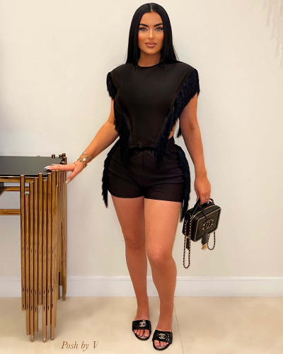 Fringe Style Women Summer Two Piece Short Outfits S-XXL