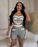Grid Cute Women Summer Two Piece Short Outfits S-XXL