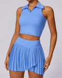 Summer Outdoor Sports Lapel Neck Vest Pleats Skirts Tennis Set Two-Piece Set S-XL