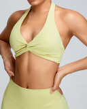 Summer Halter Neck Breathable Quick Drying High Waist Pants Yoga Two-piece Set Pink Green Yellow Blue S-XL