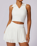 Summer Outdoor Sports Lapel Neck Vest Pleats Skirts Tennis Set Two-Piece Set S-XL