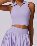 Women Polo Lapel Collar Tennis Vest Sports Top Black White Blue Purple S-XL