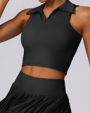 Women Polo Lapel Collar Tennis Vest Sports Top Black White Blue Purple S-XL