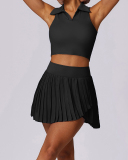 Summer Outdoor Sports Lapel Neck Vest Pleats Skirts Tennis Set Two-Piece Set S-XL