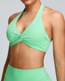 Halter Neck Backless Sports Quick Drying V-neck Bra Pink Yellow Green Blue S-XL