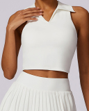 Women Polo Lapel Collar Tennis Vest Sports Top Black White Blue Purple S-XL