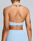 Halter Neck Backless Sports Quick Drying V-neck Bra Pink Yellow Green Blue S-XL
