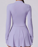 UPF50+ Fabric Cool Summer Sunscreen Long Sleeve Coat Quick Drying Running Tennis Skirts Two-Piece Set S-XL