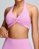 Halter Neck Backless Sports Quick Drying V-neck Bra Pink Yellow Green Blue S-XL