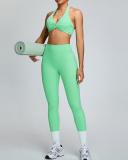 Summer Halter Neck Breathable Quick Drying High Waist Pants Yoga Two-piece Set Pink Green Yellow Blue S-XL