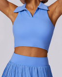 Women Polo Lapel Collar Tennis Vest Sports Top Black White Blue Purple S-XL