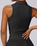 Women Polo Lapel Collar Tennis Vest Sports Top Black White Blue Purple S-XL