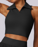 Women Polo Lapel Collar Tennis Vest Sports Top Black White Blue Purple S-XL