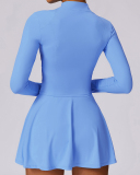 UPF50+ Fabric Cool Summer Sunscreen Long Sleeve Coat Quick Drying Running Tennis Skirts Two-Piece Set S-XL