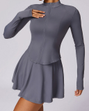 UPF50+ Fabric Cool Summer Sunscreen Long Sleeve Coat Quick Drying Running Tennis Skirts Two-Piece Set S-XL