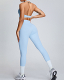 Summer Halter Neck Breathable Quick Drying High Waist Pants Yoga Two-piece Set Pink Green Yellow Blue S-XL