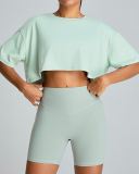 Women Outdoor Running Casual Short Sleeve T-shirt Crop Top White Blue Green Pink S-L
