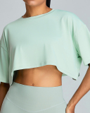 Women Outdoor Running Casual Short Sleeve T-shirt Crop Top White Blue Green Pink S-L