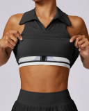 Women Polo Lapel Collar Tennis Vest Sports Top Black White Blue Purple S-XL