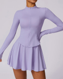 UPF50+ Fabric Cool Summer Sunscreen Long Sleeve Coat Quick Drying Running Tennis Skirts Two-Piece Set S-XL