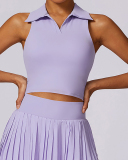 Women Polo Lapel Collar Tennis Vest Sports Top Black White Blue Purple S-XL
