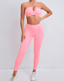 Quick Drying Criss Sports Bra Hips LIft High Waist Pants Leggings Yoga Two-piece Sets S-L