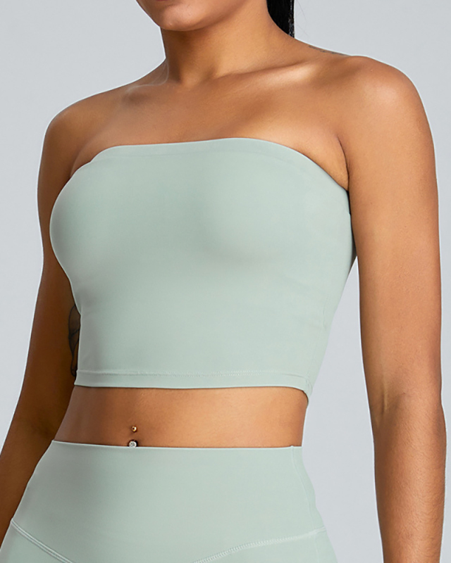 Strapless Removable Chest Pad Sports Vest Green Pink Yellow White Black S-XL