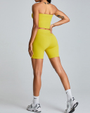 Summer Strapless Crop Top High Waist Shorts Sports Fitness Two-piece Sets Activewear Green Pink Yellow Black S-XL