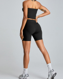 Summer Strapless Crop Top High Waist Shorts Sports Fitness Two-piece Sets Activewear Green Pink Yellow Black S-XL