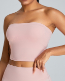Summer Strapless Crop Top High Waist Shorts Sports Fitness Two-piece Sets Activewear Green Pink Yellow Black S-XL