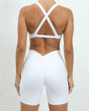 Criss Cross Back V Neck Sports Bra Quick Drying Hips LIft Outdoor Running Shorts Sets S-L