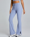 New Drawstring High Waist Wide Slit Leg Fitness Pants White Blue Black Pink S-XL