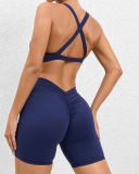 Criss Cross Back V Neck Sports Bra Quick Drying Hips LIft Outdoor Running Shorts Sets S-L