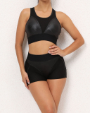 Quick Drying Patchwork Running Sports Shorts Sets Black S-L