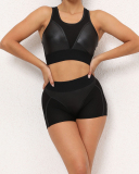 Quick Drying Patchwork Running Sports Shorts Sets Black S-L
