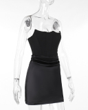 Women Strapless Patchwork Slim One-piece Dress Black S-L