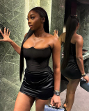 Women Strapless Patchwork Slim One-piece Dress Black S-L