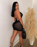 Black Open Back See Through Women Sexy Dress S-XL