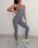 Slim Sleeveless High Elastic Hollow Out Sports Jumpsuit Orange Red Black Blue Gray Green S-L