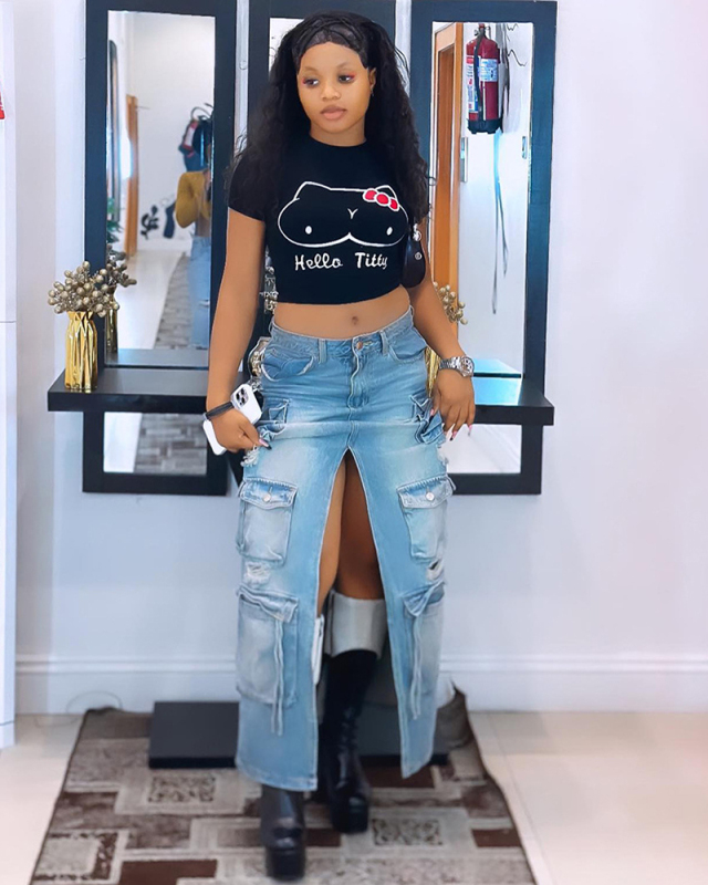 Fashion Women Large Pocket High Waist High Slit Skirts Sky Blue S-2XL