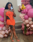 Strapless Knit Irregular Sexy Mini Beach Wear Skirt Sets Two Pieces Outfit Camel Orange Black Blue Green S-2XL