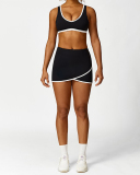 Colorblock Criss Cross Sports Bra Tennis Skirts Yoga Two-piece Sets S-L