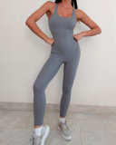 Slim Sleeveless High Elastic Hollow Out Sports Jumpsuit Orange Red Black Blue Gray Green S-L