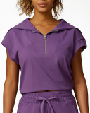 Lapel Zipper Neck T-shirt Loose Sports Shorts Fitness Pants Yoga Two-piece Sets S-L