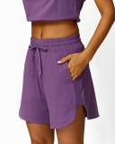 Lapel Zipper Neck T-shirt Loose Sports Shorts Fitness Pants Yoga Two-piece Sets S-L