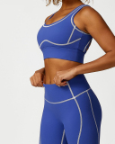 High Waist Colorblock Slim Line Hollow Out Sports Bra Shorts Pants S-L