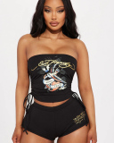Strapless Women Printed Cute Summer Two Piece Short Set S-XL